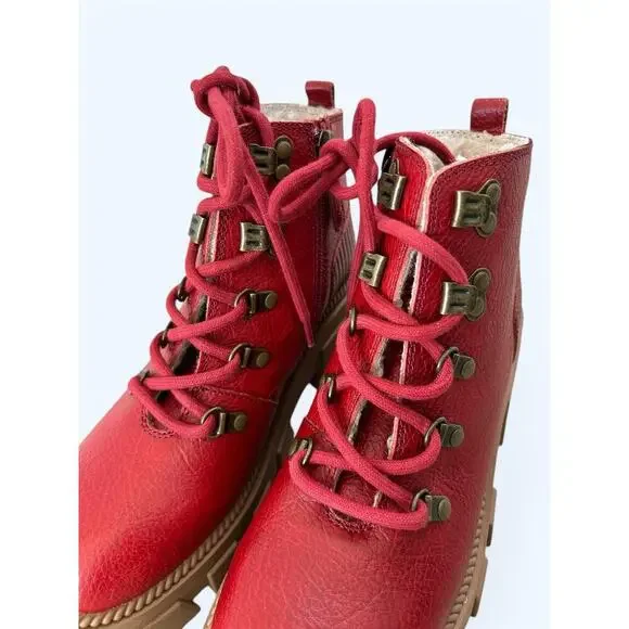 Kelsi Dagger Brooklyn Shoes Red Lace Up Lug Sole Ankle Combat Boots sz 5.5 M EUC - Picture 6 of 12